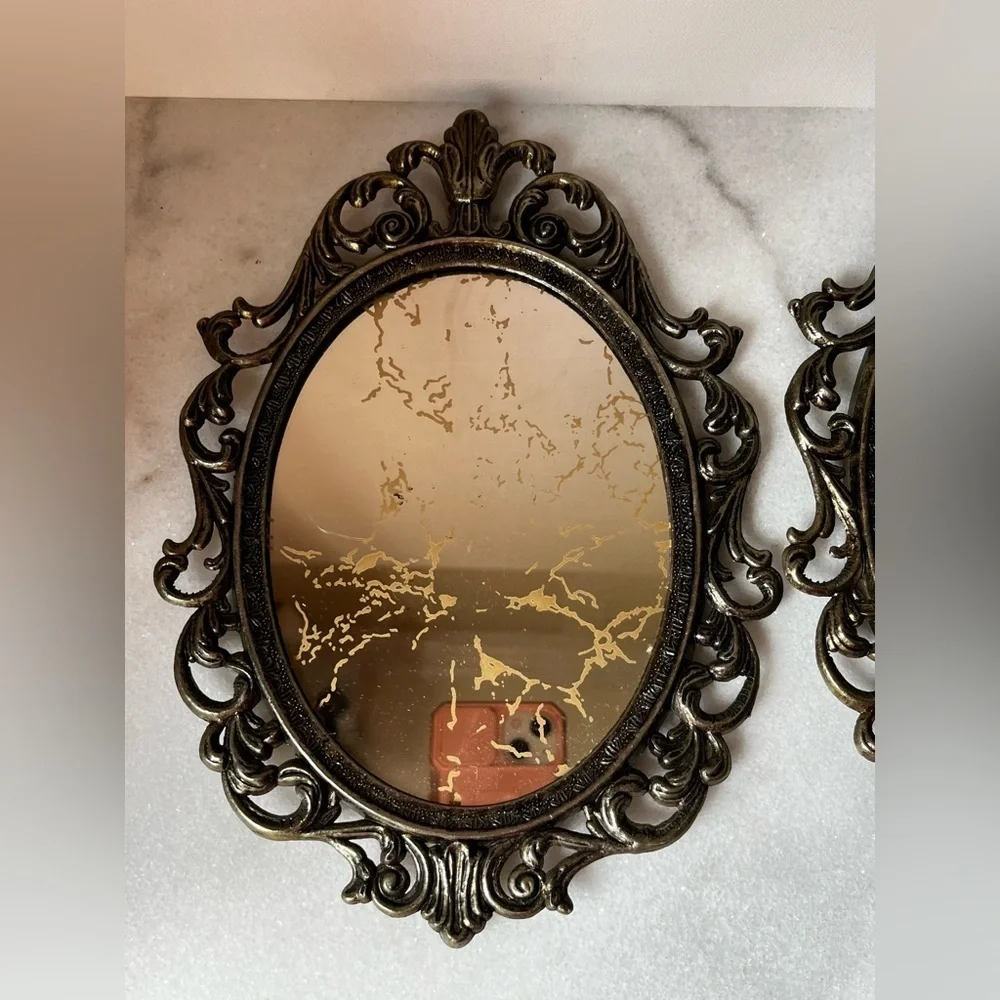 Vintage Ornate Regency style marble mirror set of 2
